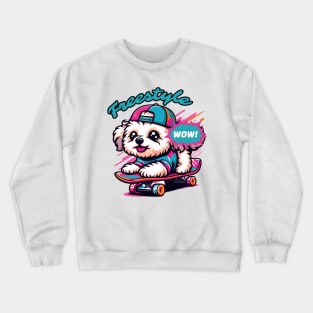 Maltipoo skating. Freestyle. Cute dog. Colorful. Playful Crewneck Sweatshirt